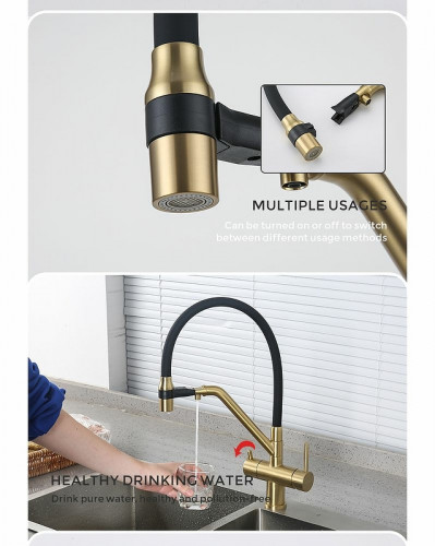 Смеситель для кухни Gappo G4398-83 Золотой сатин Черный латунь