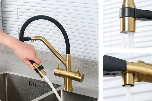 Смеситель для кухни Gappo G4398-83 Золотой сатин Черный латунь