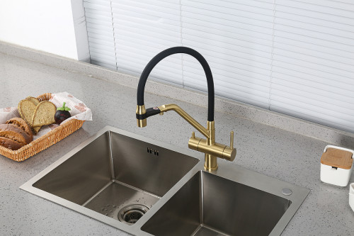 Смеситель для кухни Gappo G4398-83 Золотой сатин Черный латунь