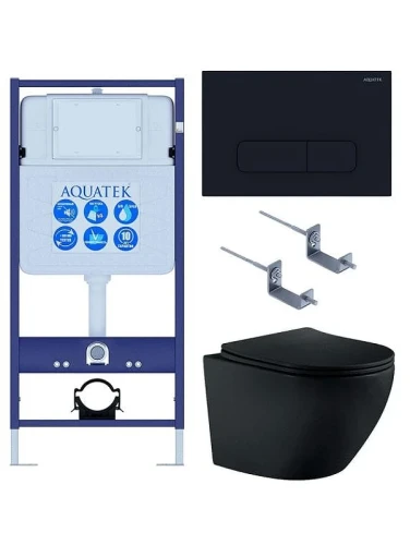 Комплект унитаза с инсталляцией Aquatek Set Aquatek Европа MB-017 4в1 цвет Черный матовый с сиденьем Микролифт и клавишей смыва цвет Черный матовый