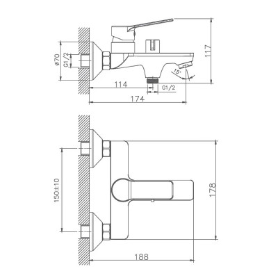 Смеситель для ванны Haiba HB60559 Хром на стену