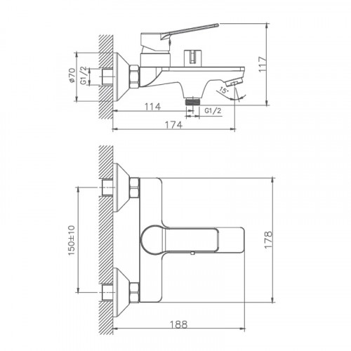 Смеситель для ванны Haiba HB60559 Хром на стену