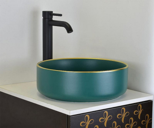 Раковина-чаша Bronze de Luxe 36 1054 Зеленая с золотым ободом