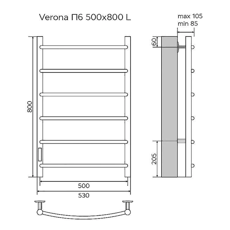Электрический полотенцесушитель Azario Verona 500x800 П6 AZ04758W диммер слева Белый