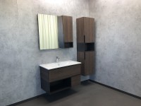 Зеркало со шкафом Comforty Франкфурт 90 00004150529 Дуб шоколадно-коричневый Черное матовое МДФ / ЛДСП, стекло