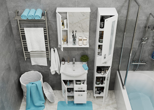 Зеркало со шкафом Onika Кристалл 58.01 205817 с подсветкой Белое МДФ / ЛДСП, стекло