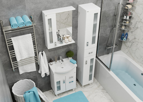 Зеркало со шкафом Onika Кристалл 58.01 205817 с подсветкой Белое МДФ / ЛДСП, стекло