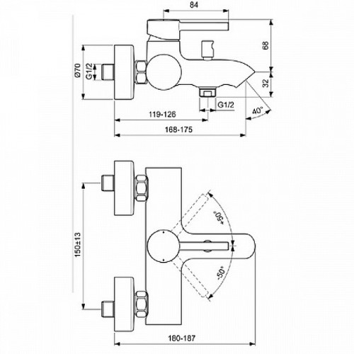 Смеситель для ванны Ideal Standard Kolva BC675U4 Черный Хром на стену