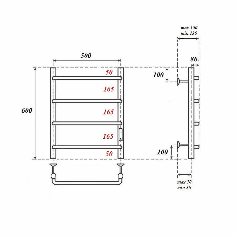 Электрический полотенцесушитель Point Ника PN08856 П4 500x600 диммер справа Хром