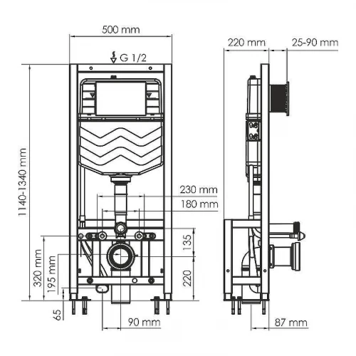 Инсталляция WasserKRAFT Dill 61TLT.010.ME.PB01 для унитаза с клавишей смыва Черный глянец