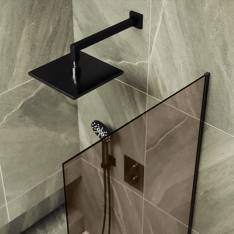Шторка на ванну Maybah Glass MGV-70-6у 800x1400 в узком профиле Черный стекло бронзовое