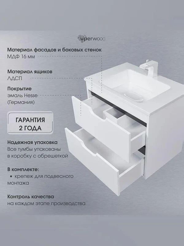 Тумба под раковину Uperwood Modul 100 2930205356 подвесная цвет Белый матовый Графит матовый