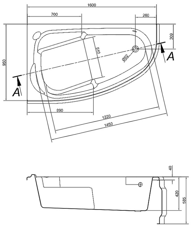 Акриловая ванна Cersanit Joanna 160х95 L 63338 без гидромассажа
