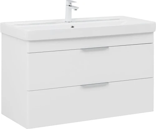 Тумба с раковиной Aquanet Ирис new 100 342095 подвесная цвет Белый глянец