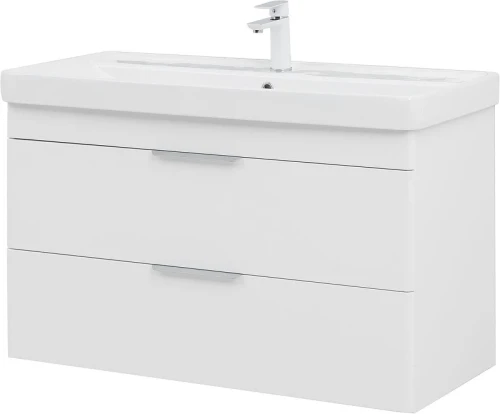 Тумба с раковиной Aquanet Ирис new 100 342095 подвесная цвет Белый глянец