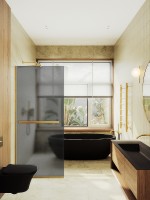 Душевая перегородка Maybah Glass MGD-724-3у 690x1950 в узком профиле Золото стекло графитовое матовое
