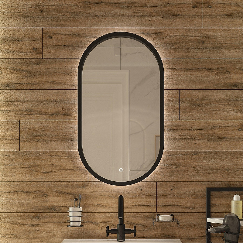 Зеркало DIWO Казань 45 ЗЛП1723 с подсветкой цвет Черный с сенсорным выключателем