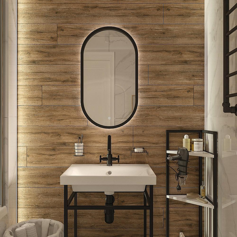 Зеркало DIWO Казань 45 ЗЛП1723 с подсветкой цвет Черный с сенсорным выключателем