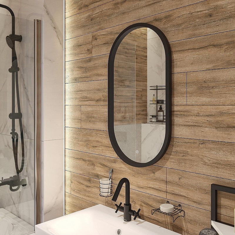 Зеркало DIWO Казань 45 ЗЛП1723 с подсветкой цвет Черный с сенсорным выключателем