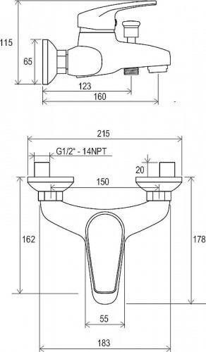 Смеситель для ванны Ravak Neo NO 022.00/150 X070017 Хром латунь на стену