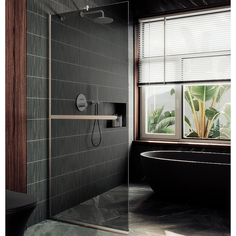 Душевая перегородка Maybah Glass MGD-729-5у 790x1950 в узком профиле Хром матовый стекло графитовое
