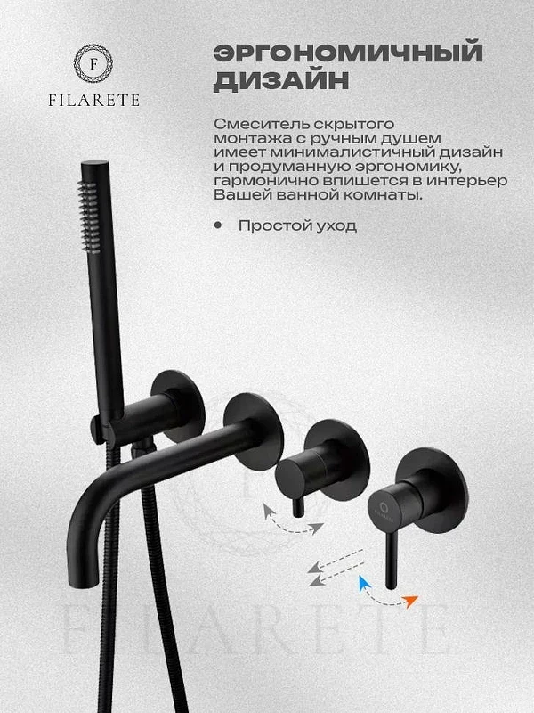 Смеситель для ванны FILARETE Roun FL2122BL цвет Черный матовый