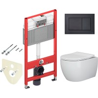 Комплект унитаза Ceramicanova Play CN3001 с инсталляцией Tece Now 9400414 с сиденьем Микролифт и Черной матовой клавишей смыва фарфор подвесной
