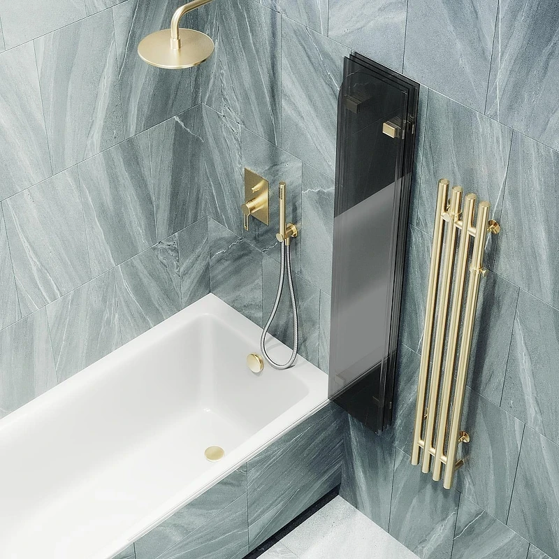 Шторка для ванны Maybah Glass MGV-588-3 980х1400 складная 4 секции Золото стекло графитовое