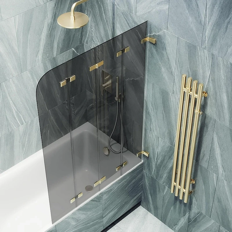 Шторка для ванны Maybah Glass MGV-588-3 980х1400 складная 4 секции Золото стекло графитовое