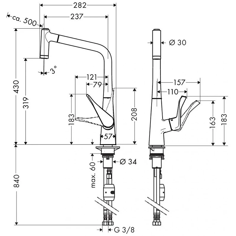 Смеситель для кухни Hansgrohe Metris 14820800 Сталь латунь