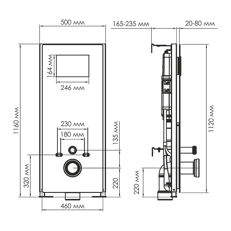 Инсталляция WasserKRAFT Abens 20TLT.010.ME.BL.MG01 для унитаза Черное стекло с клавишей смыва Золото матовое нержавеющая сталь