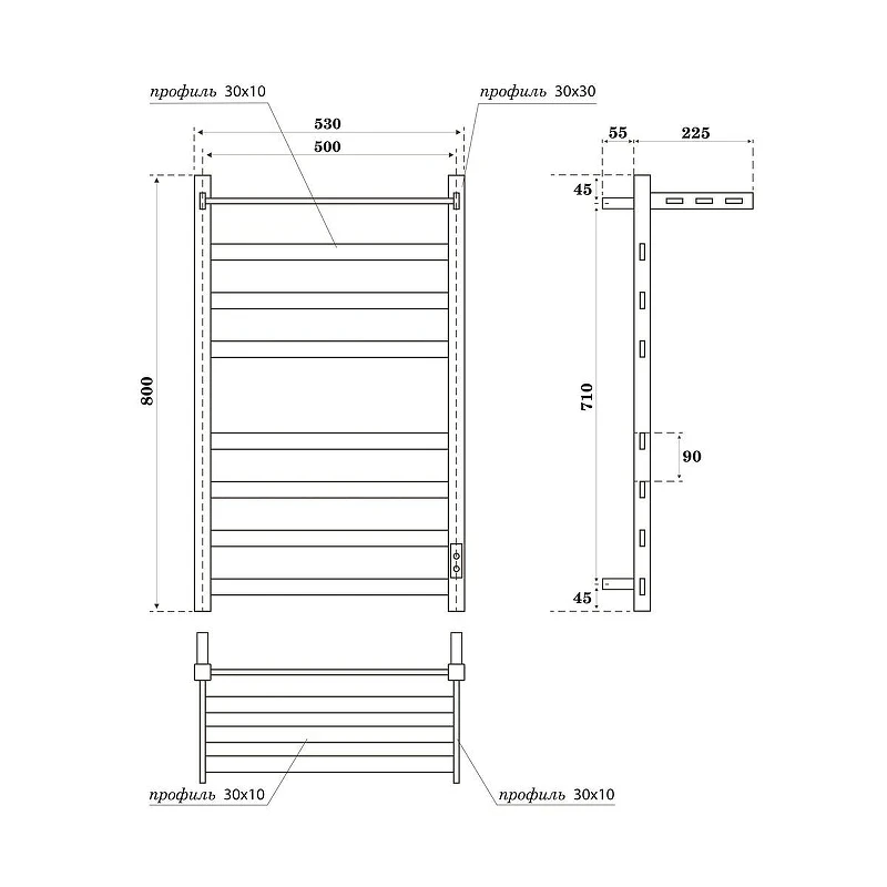 Электрический полотенцесушитель APEXTERMO Terra 800x500 TR01185BM с полкой цвет Черный матовый