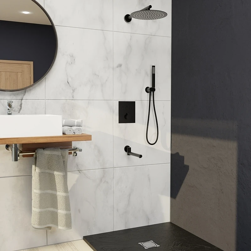 Душевая система RGW Shower Panels SP-370B 511408370-04 с термостатом Черная матовая латунь встраиваемый