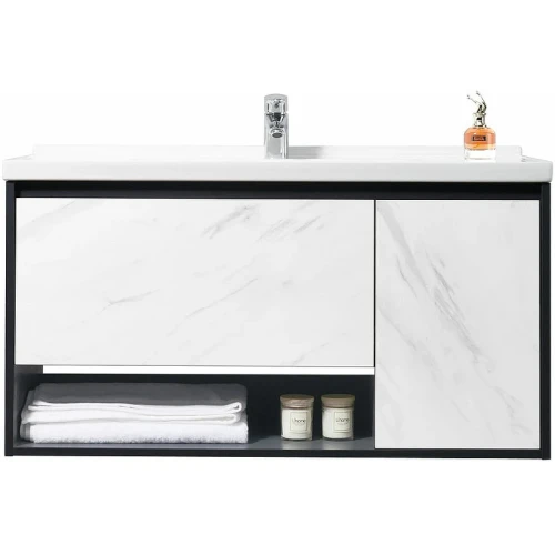 Тумба с раковиной Orans BC-0903 100 9031000 подвесная Dark grey White marble МДФ / ЛДСП