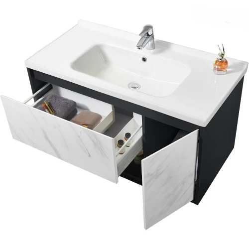 Тумба с раковиной Orans BC-0903 100 9031000 подвесная Dark grey White marble МДФ / ЛДСП