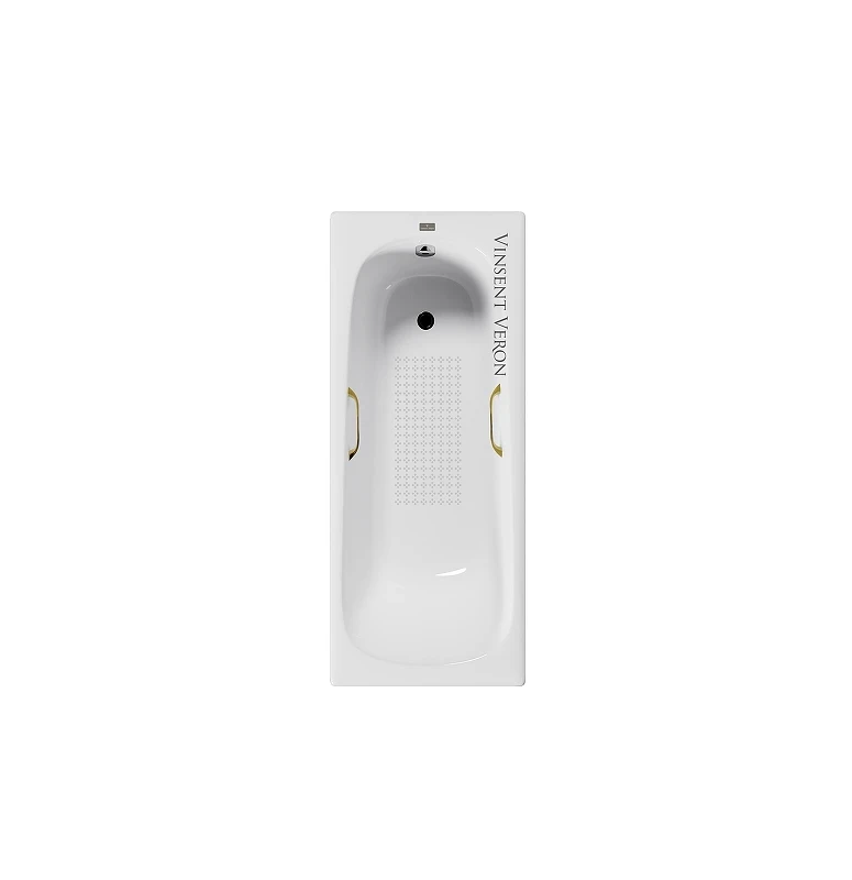 Чугунная ванна Vinsent Veron Concept 140x70 VCO1407042H/VH0012GD-AS цвет Белый с квадратными золотыми ручками и антискользящим покрытием