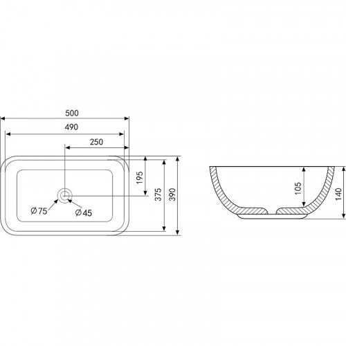 Раковина-чаша Abber Rechteck 46 AC2200MG Серая матовая фаянс накладная