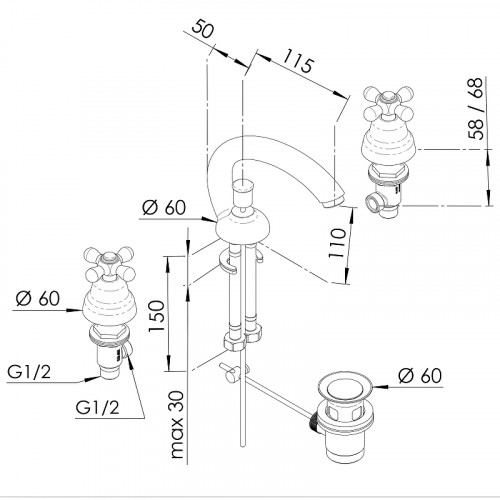 Смеситель для раковины Remer Liberty 11CLIDO Золото латунь