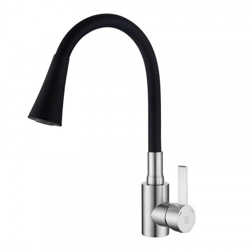 Смеситель для кухни Ростовская Мануфактура Сантехники SUS123BL-016F цвет Нержавеющая сталь Черный
