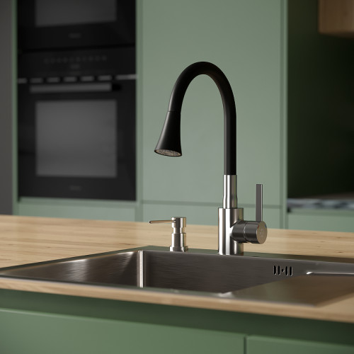 Смеситель для кухни Ростовская Мануфактура Сантехники SUS123BL-016F цвет Нержавеющая сталь Черный