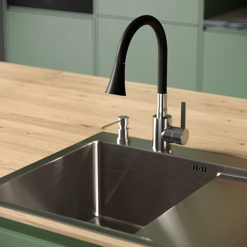 Смеситель для кухни Ростовская Мануфактура Сантехники SUS123BL-016F цвет Нержавеющая сталь Черный