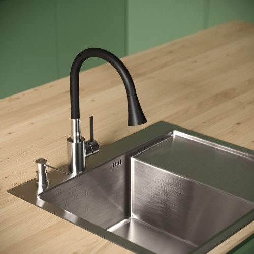 Смеситель для кухни Ростовская Мануфактура Сантехники SUS123BL-016F цвет Нержавеющая сталь Черный
