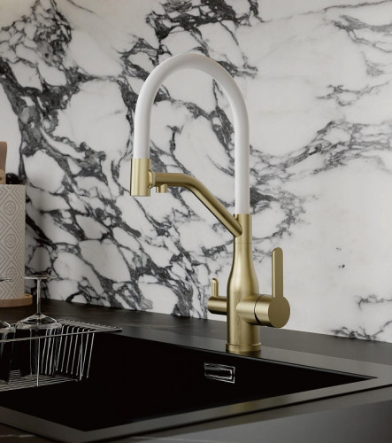 Смеситель для кухни Belz B78815-5 цвет Брашированное золото Белый
