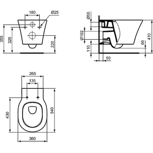 Унитаз подвесной Ideal Standard Connect Air E0054V3 Черный шелк без сиденья