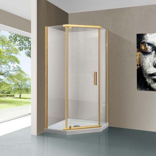 Душевой уголок Vincea Stresa 100x100 VSP-1S100CLG профиль Брашированное золото стекло прозрачное