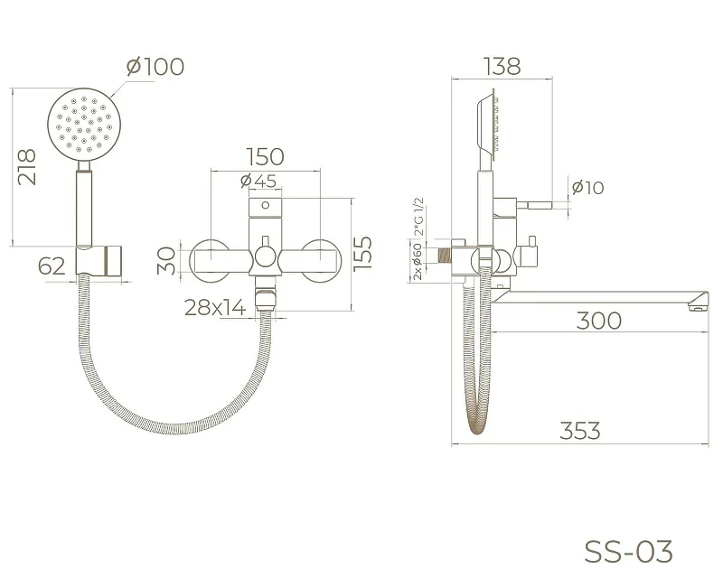 Смеситель для ванны Knotlor Streamline SS-03 универсальный цвет Матовая сталь