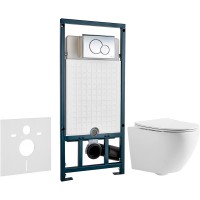 Комплект унитаза CeramaLux 2197 с сиденьем Микролифт и инсталляцией WeltWasser WW Marberg 507 10000005949+10000005952 с клавишей смыва Хром глянцевый фаянс подвесной