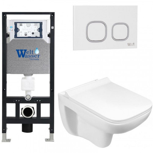 Комплект унитаза с инсталляцией WeltWasser AMBERG 506 + KEHLBACH 004 GL-WT + AMBERG RD-WT 10000006806 цвет Белый глянцевый с сиденьем Микролифт и клавишей смыва цвет Белый
