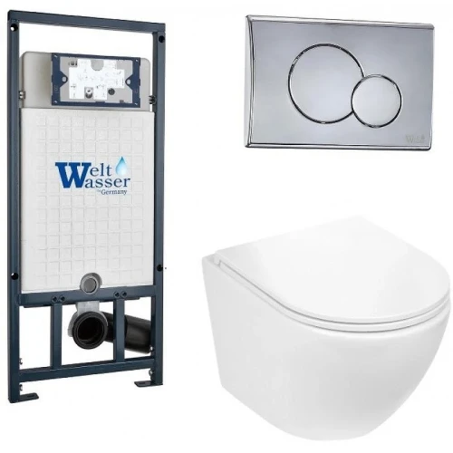Комплект унитаза с инсталляцией WeltWasser MARBERG 507 + MERZBACH 043 GL-WT + MAR 507 RD-CR 10000011314 цвет Белый глянцевый с сиденьем Микролифт и клавишей смыва цвет Хром