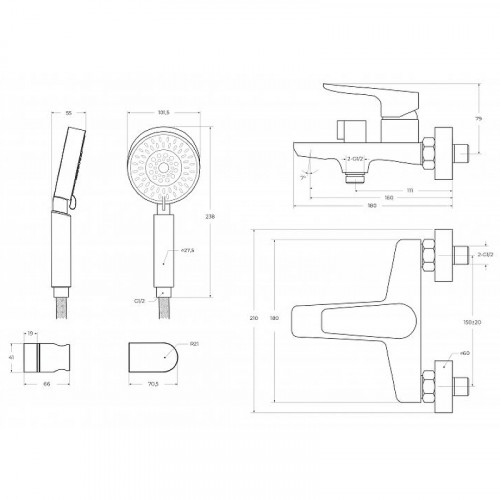 Смеситель для ванны BelBagno Ancona ANCONA-VAS/DFS-CRM Хром латунь на стену
